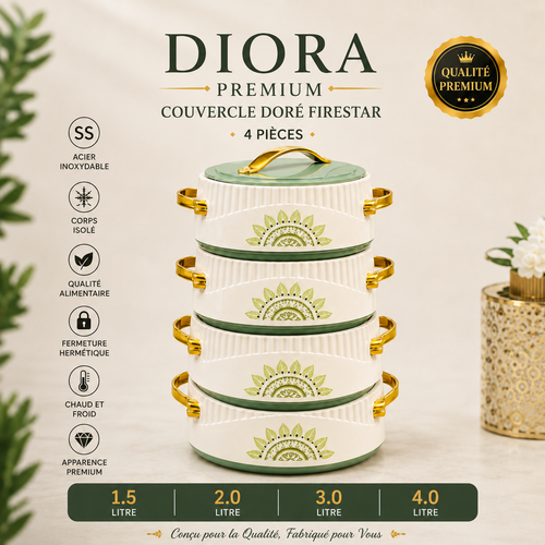 Diora – Ensemble Premium de 4 Hotpots Isothermes (1500 ml à 4000 ml) | Conservation Longue Durée de la Chaleur | Amexa Kitchenware