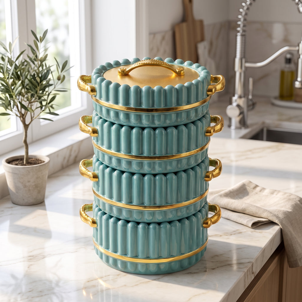 Hotpot Isotherme 4 Pièces Firestar Gold Lid | 1500 ml à 4000 ml | Amexa Kitchenware
